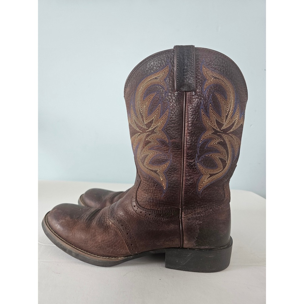 Western Justin 7200 Cowboy Boots Mens 10 D Brown Leather Embroidered Round Toe